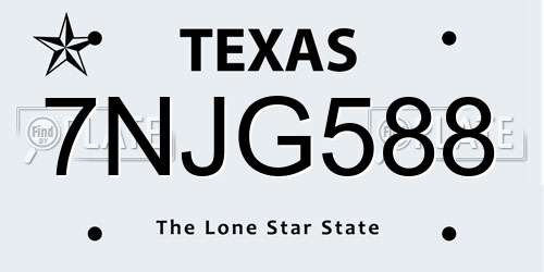 7NJG588 Texas License Plate