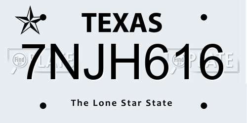 7NJH616 Texas License Plate