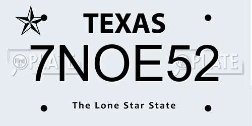 7NOE52 Texas License Plate