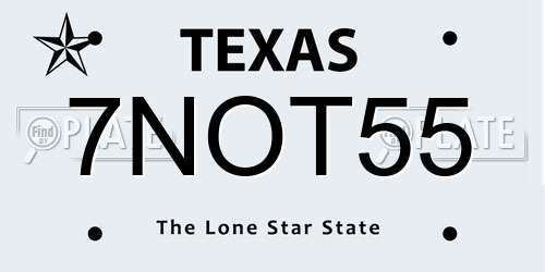 7NOT55 Texas License Plate