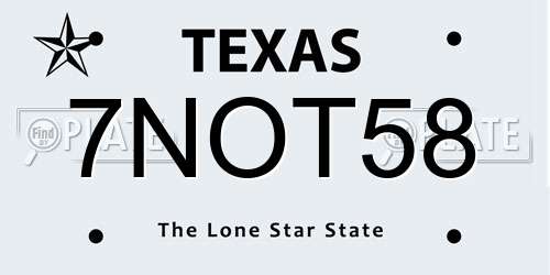 7NOT58 Texas License Plate