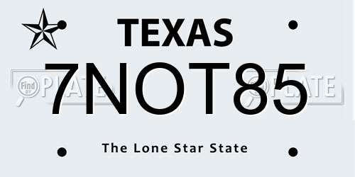 7NOT85 Texas License Plate