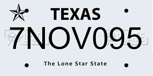 7NOV095 Texas License Plate