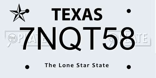 7NQT58 Texas License Plate