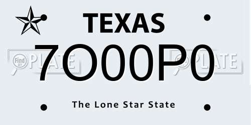 7O00P0 Texas License Plate