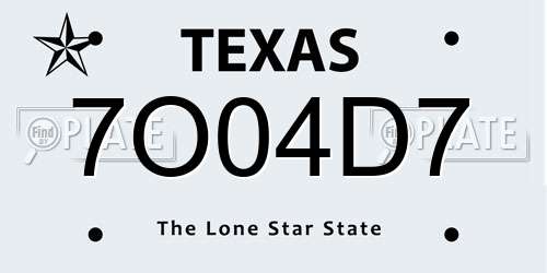 7O04D7 Texas License Plate