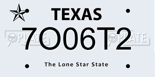 7O06T2 Texas License Plate