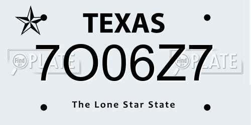 7O06Z7 Texas License Plate