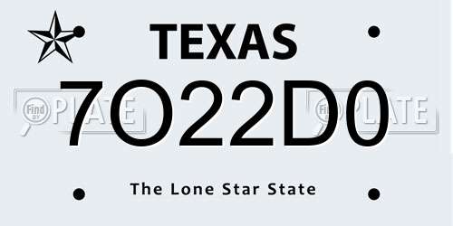 7O22D0 Texas License Plate