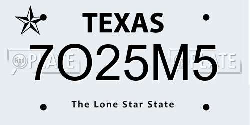 7O25M5 Texas License Plate