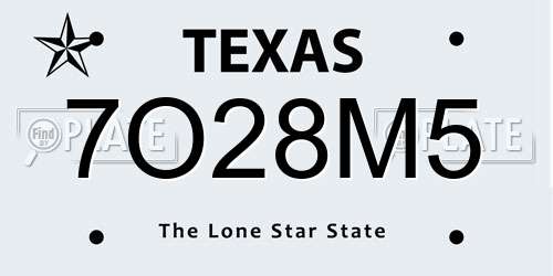 7O28M5 Texas License Plate