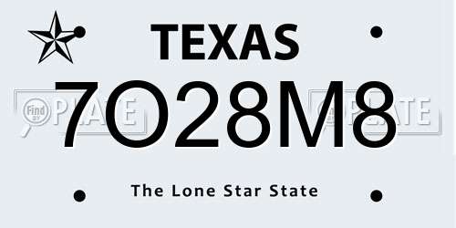 7O28M8 Texas License Plate