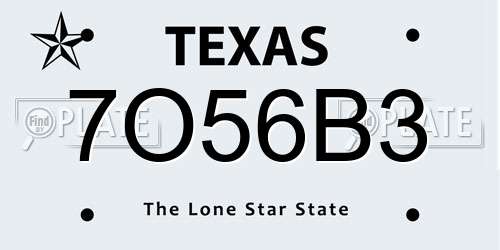 7O56B3 Texas License Plate