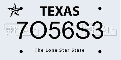 7O56S3 Texas License Plate