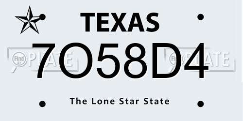7O58D4 Texas License Plate