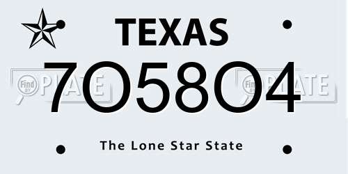 7O58O4 Texas License Plate