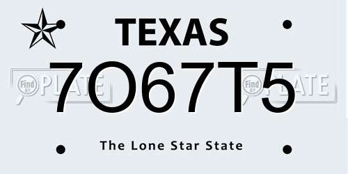 7O67T5 Texas License Plate