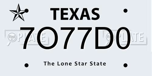 7O77D0 Texas License Plate
