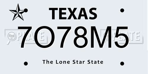 7O78M5 Texas License Plate