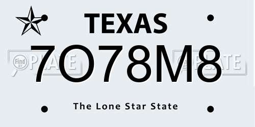 7O78M8 Texas License Plate