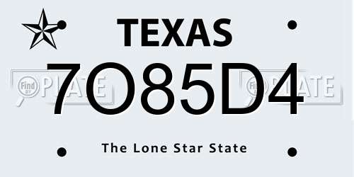 7O85D4 Texas License Plate
