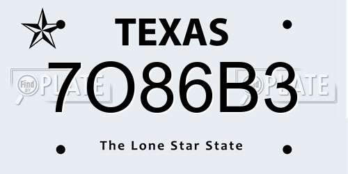7O86B3 Texas License Plate
