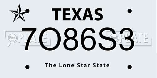 7O86S3 Texas License Plate