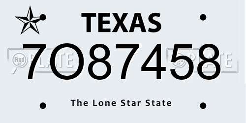 7O87458 Texas License Plate