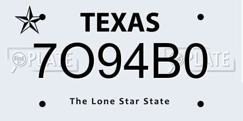 7O94B0 Texas License Plate