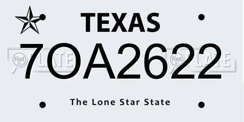 7OA2622 Texas License Plate