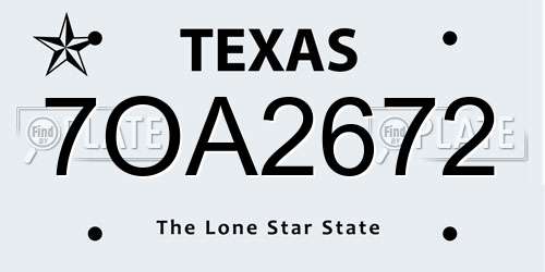 7OA2672 Texas License Plate