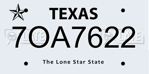 7OA7622 Texas License Plate