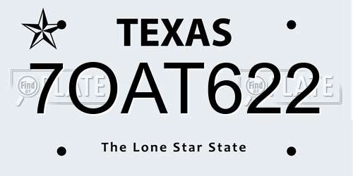 7OAT622 Texas License Plate