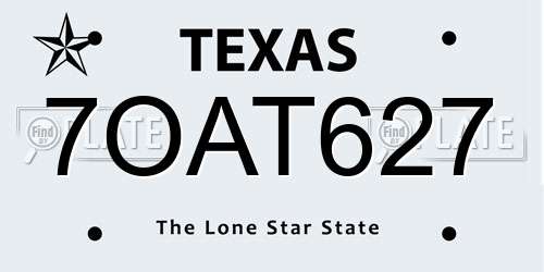 7OAT627 Texas License Plate