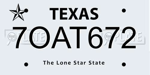 7OAT672 Texas License Plate