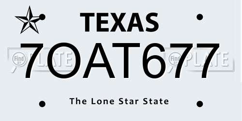 7OAT677 Texas License Plate