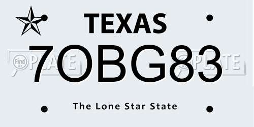 7OBG83 Texas License Plate