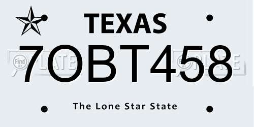 7OBT458 Texas License Plate