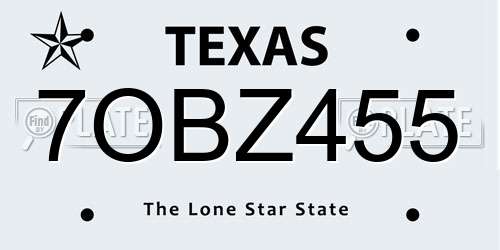 7OBZ455 Texas License Plate