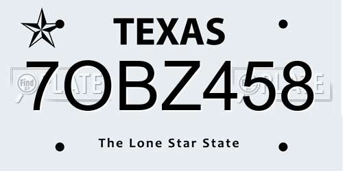 7OBZ458 Texas License Plate