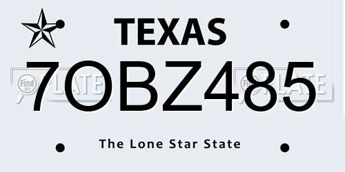 7OBZ485 Texas License Plate