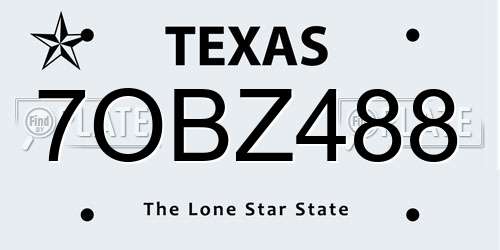 7OBZ488 Texas License Plate