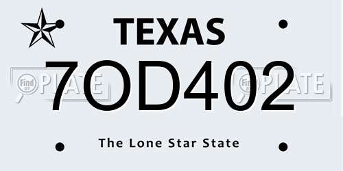 7OD402 Texas License Plate