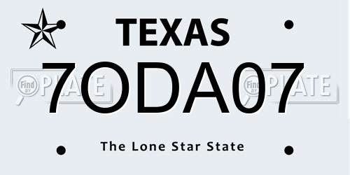 7ODA07 Texas License Plate