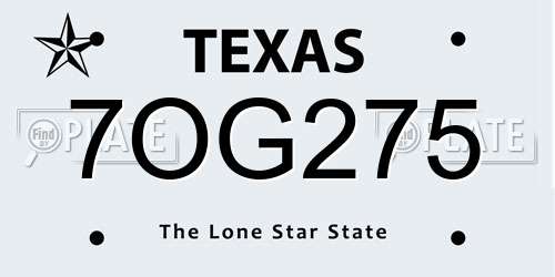 7OG275 Texas License Plate