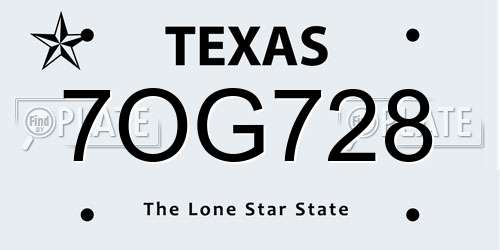 7OG728 Texas License Plate