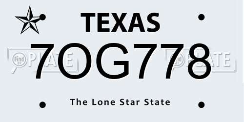 7OG778 Texas License Plate