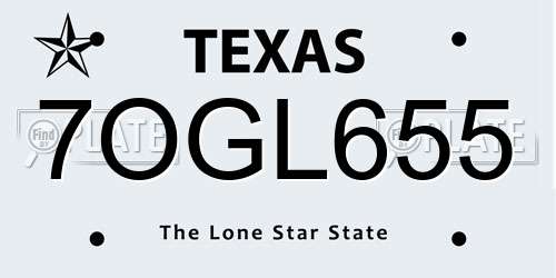 7OGL655 Texas License Plate