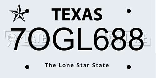 7OGL688 Texas License Plate