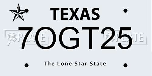 7OGT25 Texas License Plate